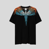 Cross-border wholesale european and american mb short-sleeved gradient colorful wings t-shirt couple black and white feather half