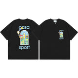 Summer collection: casa casablanca print oversized short-sleeve t-shirt - premium heavyweight cotton