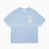 Am short-sleeve macaron color heart embroidery pure cotton loose summer fashion t-shirt crew neck top