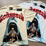European and american high street gd rock heavy industry washed distressed skull letter speed short sleeve