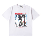 Wholesale high street purple br@nd american style short sleeve loose retro casual t-shirt couple trendy tee