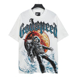 Cross-border wholesale high version gods short-sleeved heavy weight washed fog high street skull pure cotton printed round