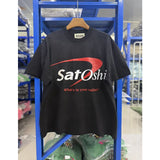Satoshi summer american retroletterprinting washed and distressed spray dirty crackle loose short-sleeved t-shirt