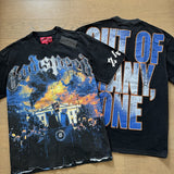 European and american high street gd rock heavy industry washed distressed skull letter speed short sleeve