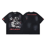 Ss american skull washed and distressed letter loose plus size short sleeve streetwear t-shirt - men's trendy style