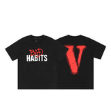 Cross-border supply large v letter lne cherry blossom short half-sleeve sketch embroidery lip print graffiti print short