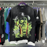 High street style roughplay gorilla print tee - distressed ripped faux layered short sleeve - american retro trend