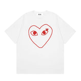 Correct version star kawakubo pla heartembroider short-sleeved pure cotton red heart peach couple t-shirt y