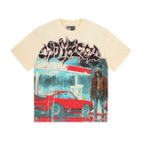 gods short-sleeved heavy weight washed fog high street rock band skull pure cottonprinting t-shirt