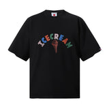 Bbc american high street ice cream flying dog printing short sleeve t-shirt casualshortsloose half lengthjeans summer