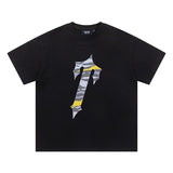 trap gradient letter tiger head short sleeve european and american high street trap star printing t-shirt loose s