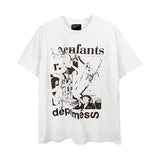 Erd melancholic rich second generation short-sleeved portrait sketch graffiti cross-border new high street loosecasual print