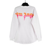 pa long sleeve t-shirt palm tree back letter big logo bat sleeve os dropped shoulders