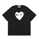 Correct version star kawakubo pla heartembroider short-sleeved pure cotton red heart peach couple t-shirt y