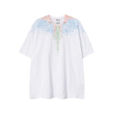 mb short-sleeved python lion head colorful feather wings t-shirt european and american loose couple