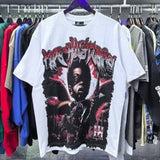Meichao life husters masked tattoo angel print hotfix rhinestone lettering oversized casual short sleeve t-shirt