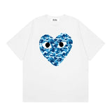 Correct version star kawakubo pla heartembroider short-sleeved pure cotton red heart peach couple t-shirt y