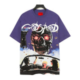 gods short-sleeved heavy weight washed fog high street rock band skull pure cottonprinting t-shirt