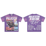 Majestik american street style retroprinting distressed loose hot diamond high street style tops short-sleeved t-shirt