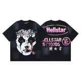 Ss american skull washed and distressed letter loose plus size short sleeve streetwear t-shirt - men's trendy style