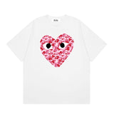 Correct version star kawakubo pla heartembroider short-sleeved pure cotton red heart peach couple t-shirt y