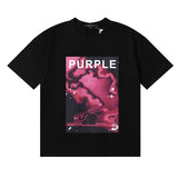 Wholesale high street purple br@nd american style short sleeve loose retro casual t-shirt couple trendy tee