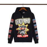streetwear zip hoodie cartoon letter print zip-up sweatshirt and pants camouflage set