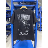 Saint michael co-branded skull letter high street retro washed distressed loose round neck short-sleeved t-shirt