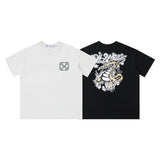 Wholesale off short sleeve ow dissolved arrow gradient starry sky splash ink t-shirt yellow tape warning line love