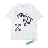 Wholesale off short sleeve ow dissolved arrow gradient starry sky splash ink t-shirt yellow tape warning line love