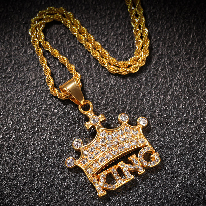 Jewelry Diamond Crown KING Pendant Necklace Royalty rapper