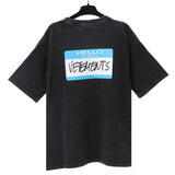 Vtm letter american style no photo printing loose washed distressed short sleeve t-shirt couple outfit