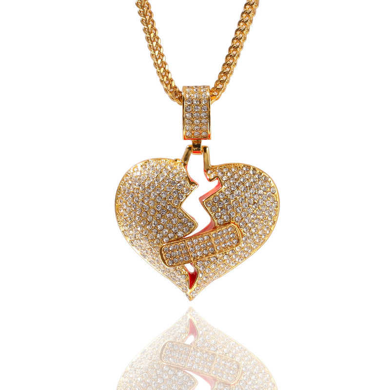 Jewelry Full Diamond Band-Aid Heartbreak Pendant Necklace St. Valentine's lightning
