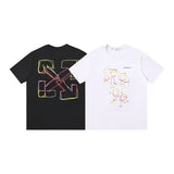 Wholesale off short sleeve ow dissolved arrow gradient starry sky splash ink t-shirt yellow tape warning line love