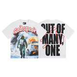 European and american high street gd rock heavy industry washed distressed skull letter speed short sleeve