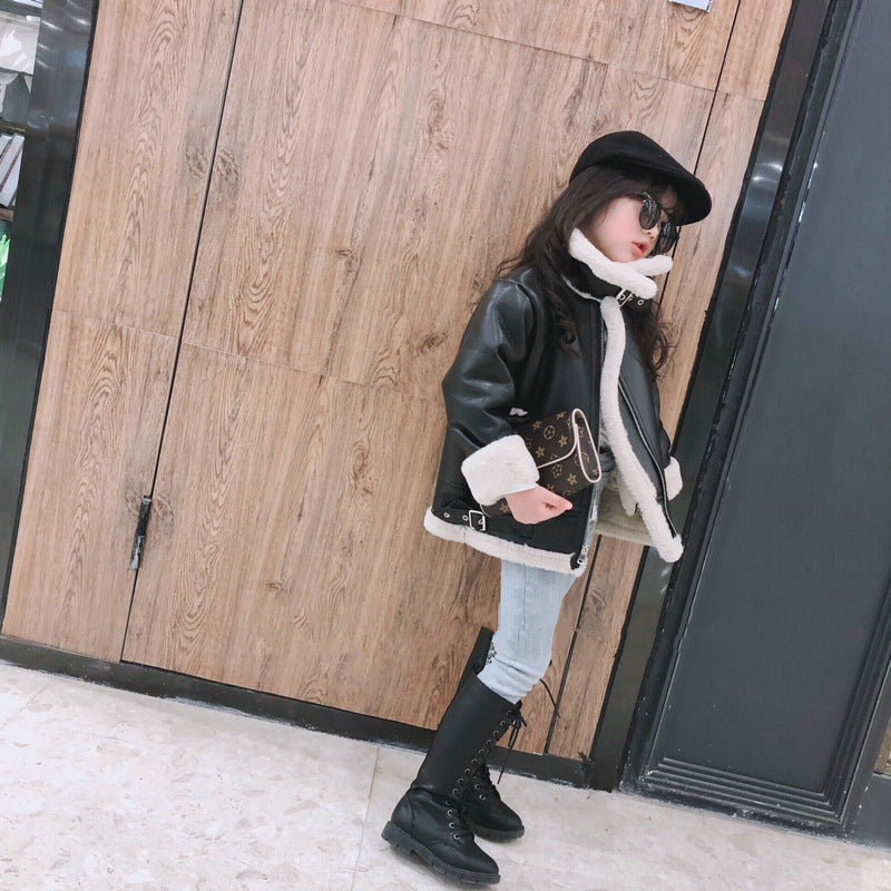 Girl Jacket Girl's Leather Cloth Winter Clothing Kids' Clothing
