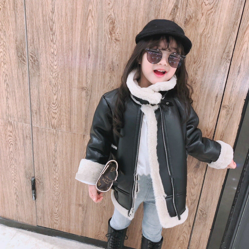 Girl Jacket Girl's Leather Cloth Winter Clothing Kids' Clothing