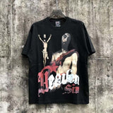 Wholesale american streetwear saint short-sleeve t-shirt vanity washed vintage letter print sweatshirt hoodie