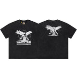 Gallery european and american couple wear plus size fried color washed short-sleeved t-shirt youth tee
