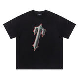 trap gradient letter tiger head short sleeve european and american high street trap star printing t-shirt loose s