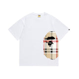 Wholesale japanese style side plaid camo ape head short sleeve color block trendy t-shirt for summer