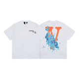 Cross-border supply large v letter lne cherry blossom short half-sleeve sketch embroidery lip print graffiti print short