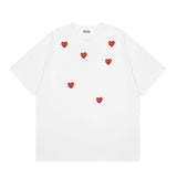 Correct version star kawakubo pla heartembroider short-sleeved pure cotton red heart peach couple t-shirt y