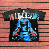 valley washed distressed printed short-sleeved hip-hop loose street t-shirt hooded