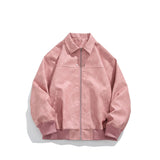 Unisex Baseball Jersey Vintage Lapel Leather Jacket Loose Pu Leather Casual Jacket