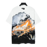Cross-border foreign trade high version gods short-sleeved heavy weight washed fog high street skull pure cotton printed round