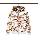 streetwear zip hoodie cartoon letter print zip-up sweatshirt and pants camouflage set