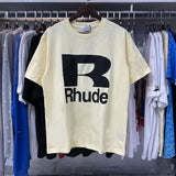 Rhude T Shirts Solid Color R Letter Printing Cotton Casual Short Sleeve Men and Women