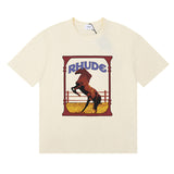 Rhude T Shirts Horse Frame Printing Cotton Casual Short Sleeve Men and Women