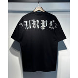 Wholesale american streetwear purple flow paint letter graffiti logo high-quality short-sleeve t-shirt for men and couples